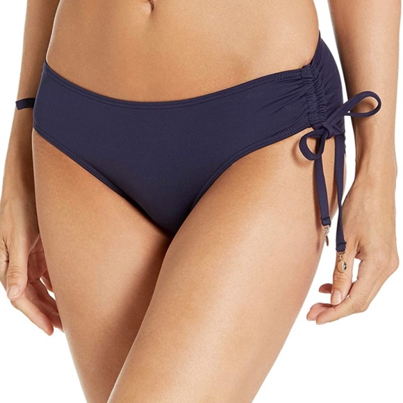 Anne Cole NAVY Ruched-Side Bikini Swim Bottom NWT NEW MEDIUM - Picture 1 of 4
